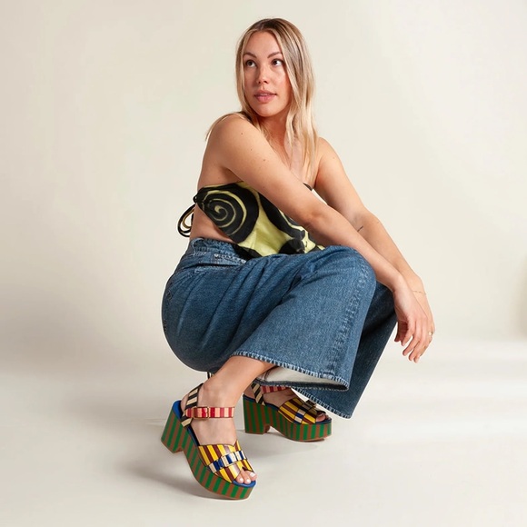 New! CHARLOTTE STONE Raf Chunky Platform Sandals in Stripe Multi - Picture 5 of 16